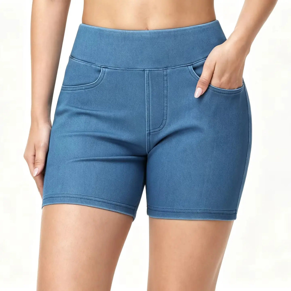 The Gym People Women High Waisted Stretch Denim Shorts