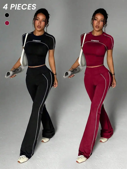 Dewbera Women's Yoga Two-Piece Set Tee and Flared Pants