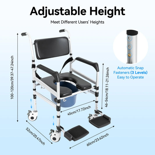 Bedside Wheelchair Rolling Shower Chair With Wheels And Arms