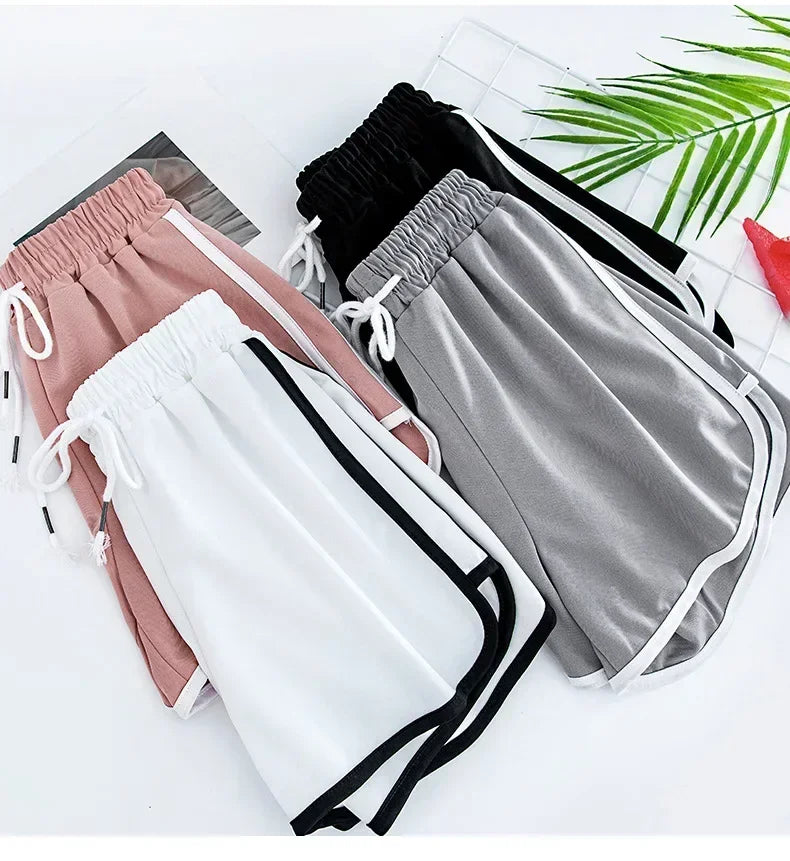 Women Striped Sports Shorts Korean Style Casual Loose Wide Leg