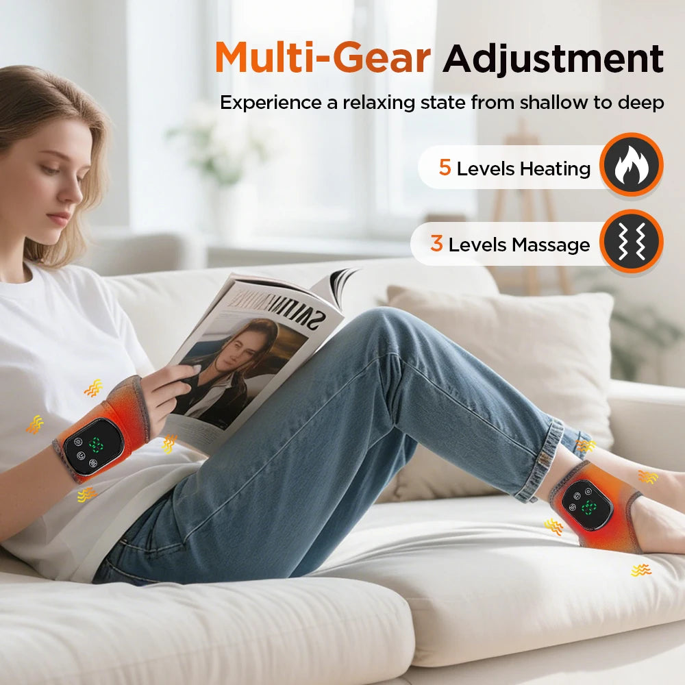 Local Stock Rechargeable Electric Heating Ankle Brace Massager Hot Compress And Vibration Massage for Foot Muscle Relaxation