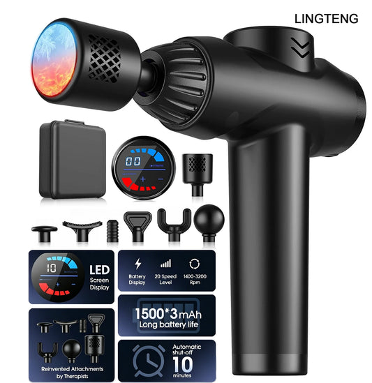 LINGTENG Massage Gun with Hot and Cold Functions, Deep Tissue Massage Gun, Back and Neck Massager, Muscle Percussion Massager, Handheld Massager, 7 Massage Heads, Comes with Storage Case, Christmas Gift, Birthday Gift, Sports