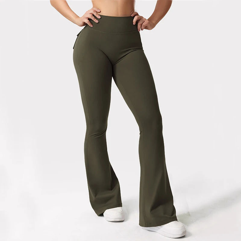 Summer Women's Cargo Pocket Fitness Tights High Waist Running