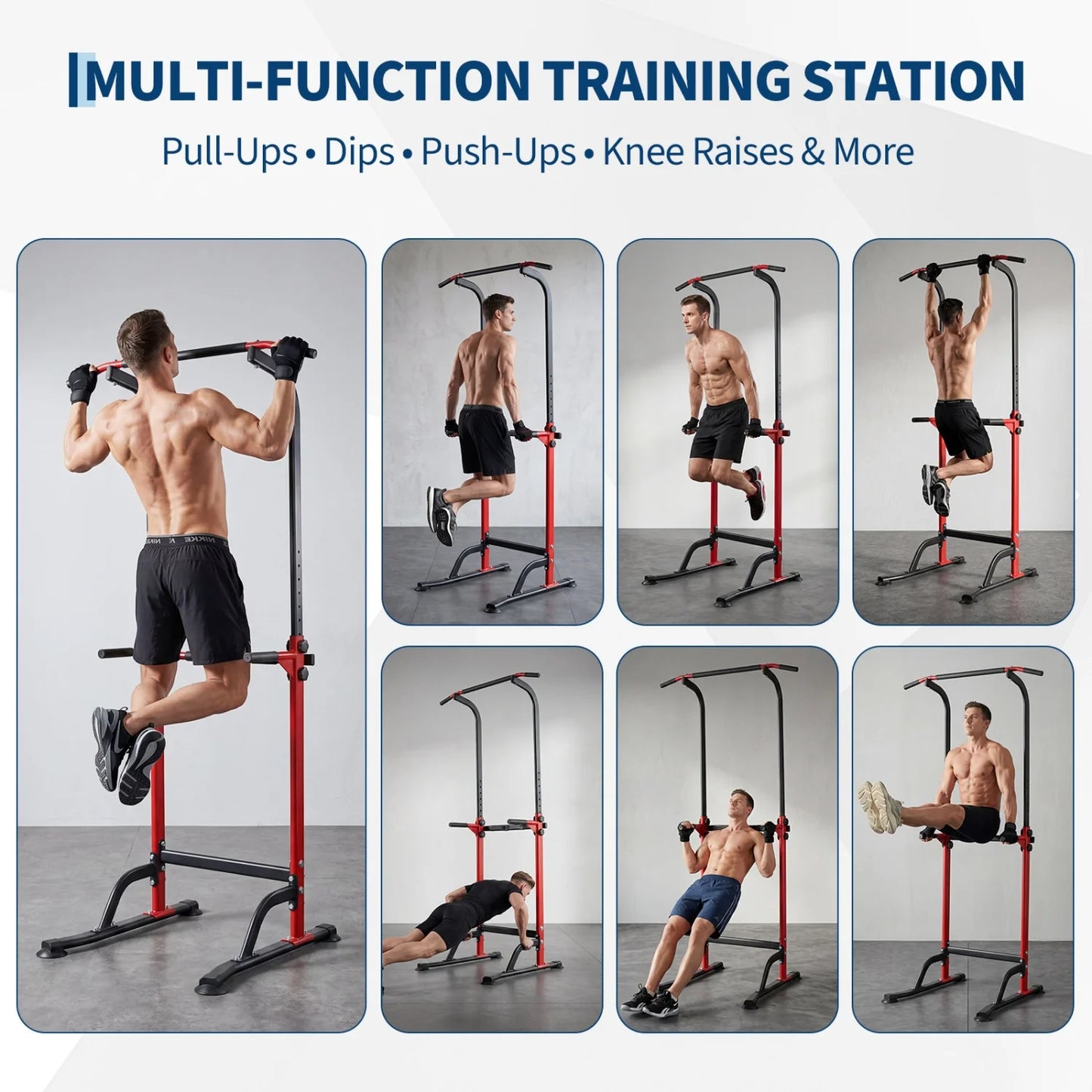 HiMISS Power Tower Adjustable Pull Up Dip Station Body Workout