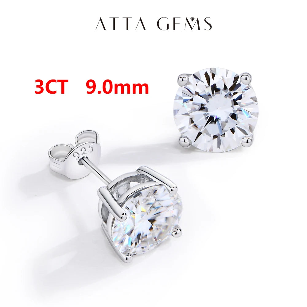 ATTAGEMS Moissanite D VVS1 Four Claw Earrings 925 Sterling Silver
