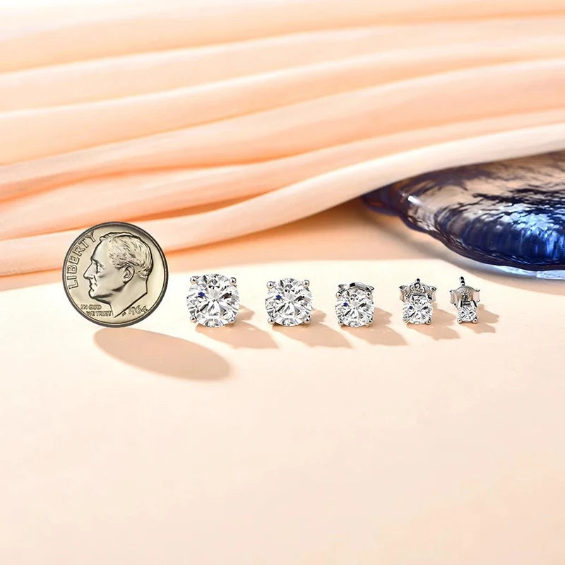 ATTAGEMS Moissanite D VVS1 Four Claw Earrings 925 Sterling Silver