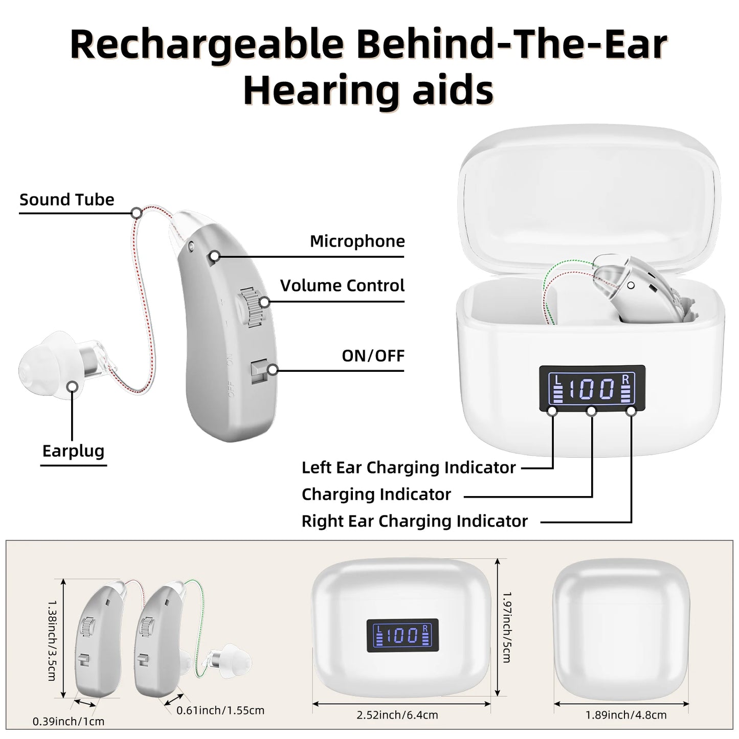 K&FCOPTEE Rechargeable Behind-The-Ear Hearing Aids For Adults