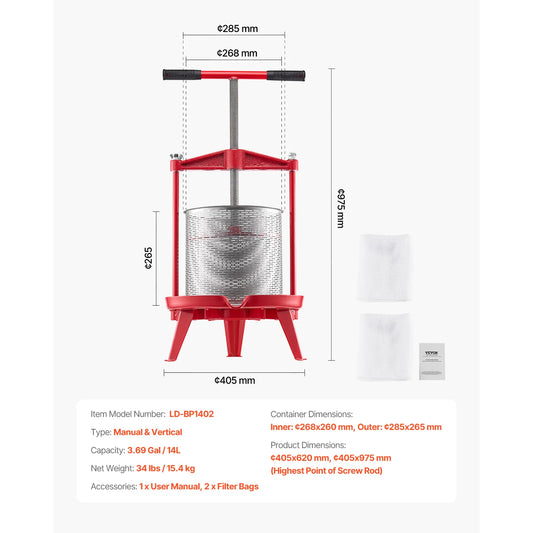 SucceBuy Fruit Wine Press Stainless Steel Manual Juicer
