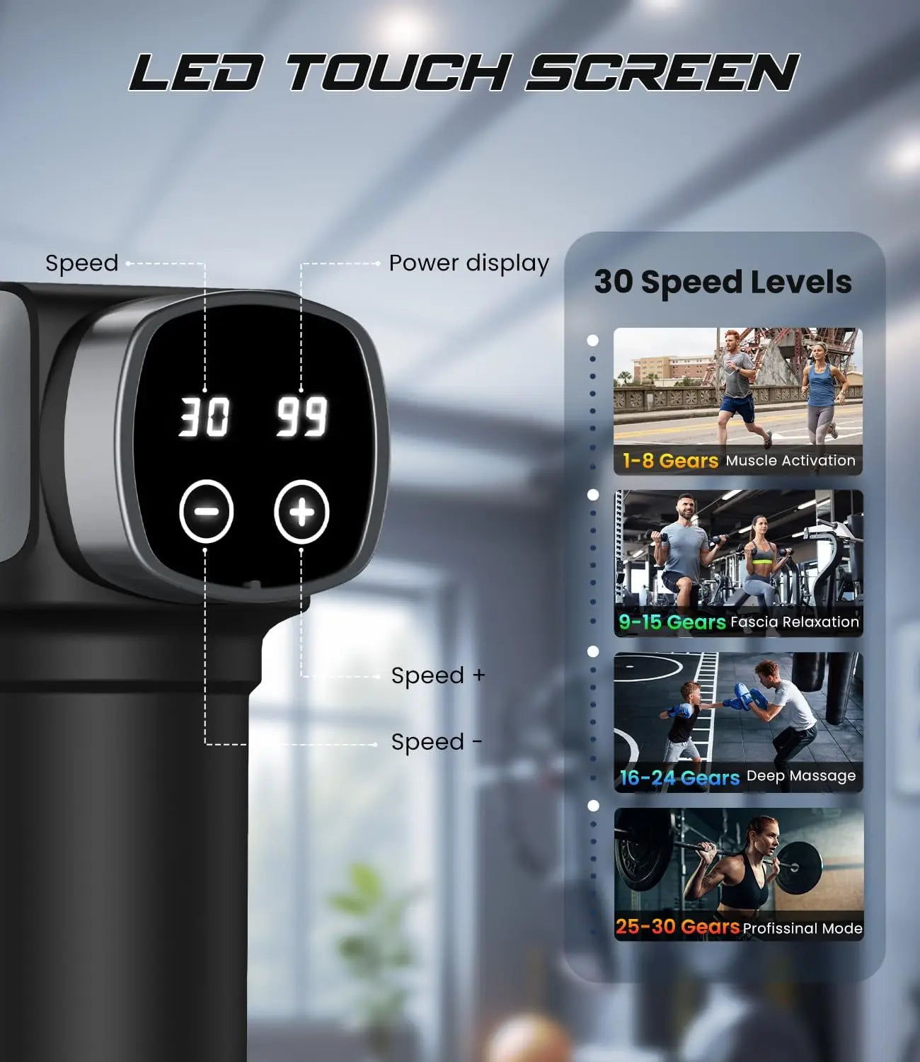 Deep Tissue Massage Gun With 30 Speeds And 6 Attachments