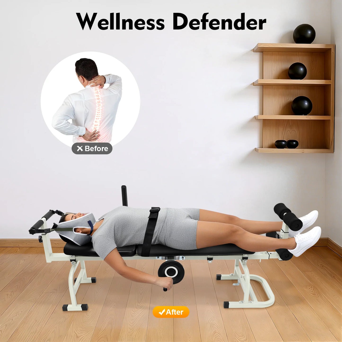 Inline Back Stretch Bench Cervical Traction Device With Handwheel