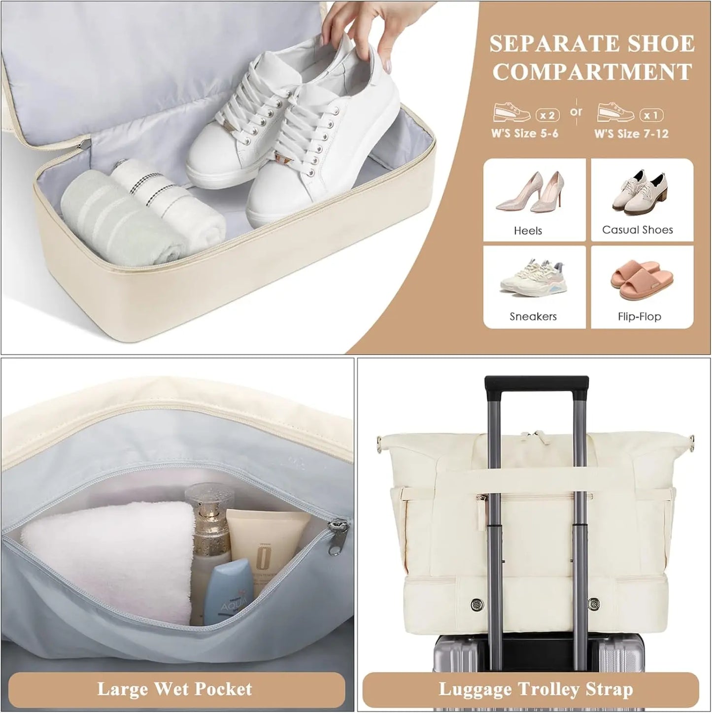 Women Gym Bag With Shoes Compartment And Wet Pocket Carry On