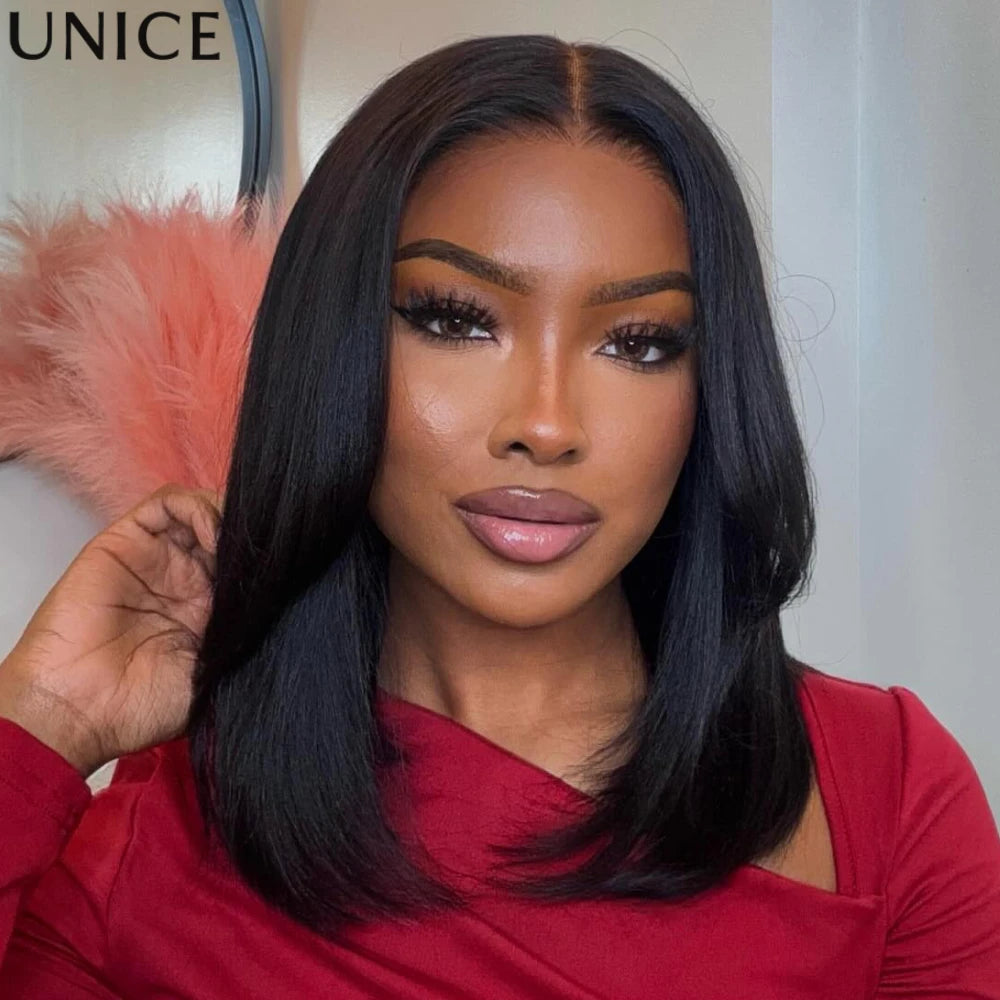 Unice Pre Layered Yaki Bob Glueless Human Hair Lace Wig