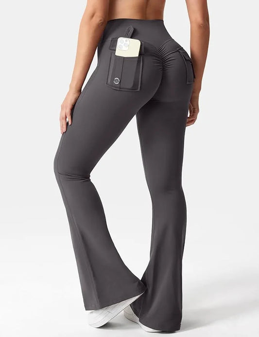 Summer Women's Cargo Pocket Fitness Tights High Waist Running