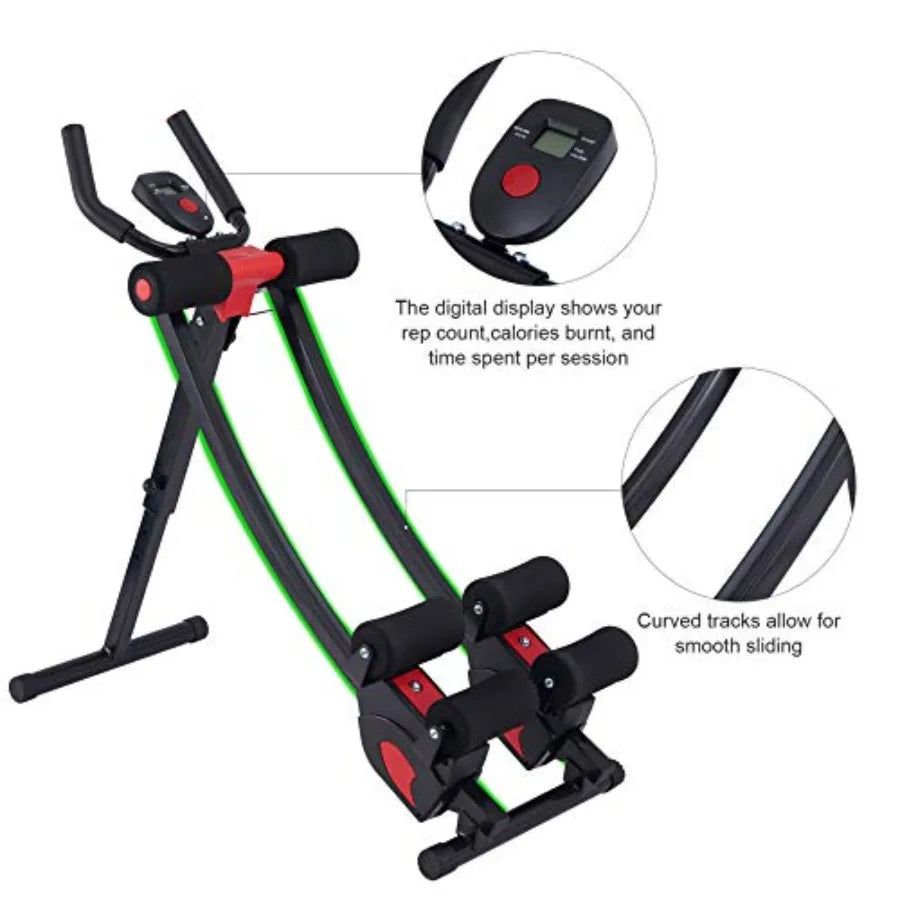 Home gym ab machine: steel frame black 4 intensity levels + digital display foldable core trainer for abdominal strength traini