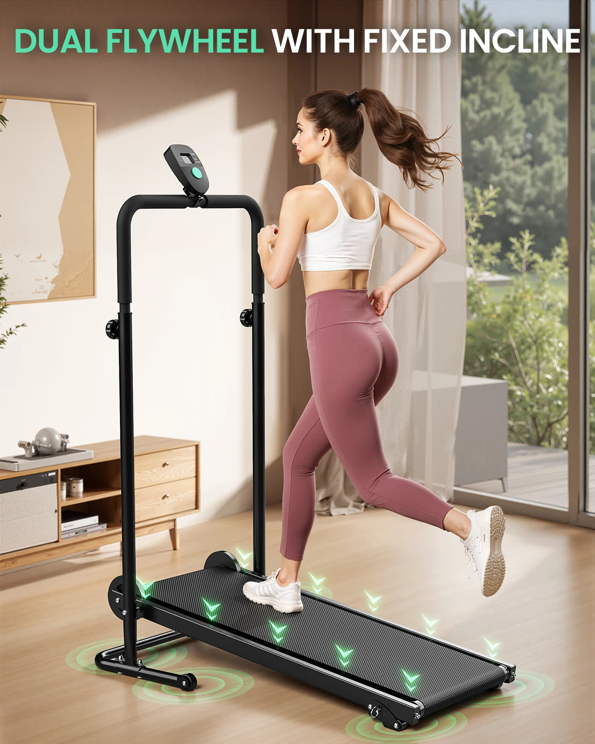 AKLUER Non Electric Treadmill With Dual Flywheels And Fixed Incline