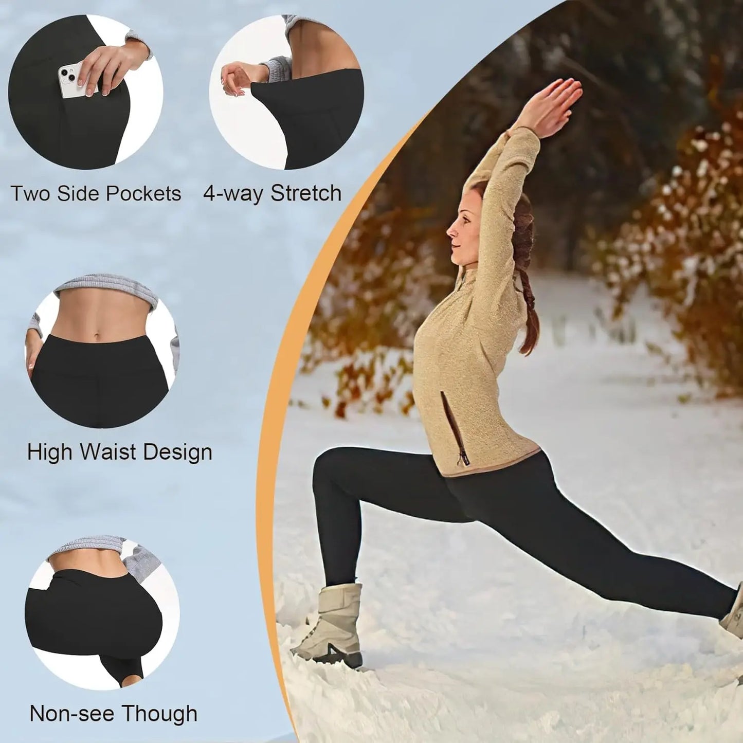 3 Pack High Waisted Leggings With Pockets For Women Butt Lifting Tummy Control