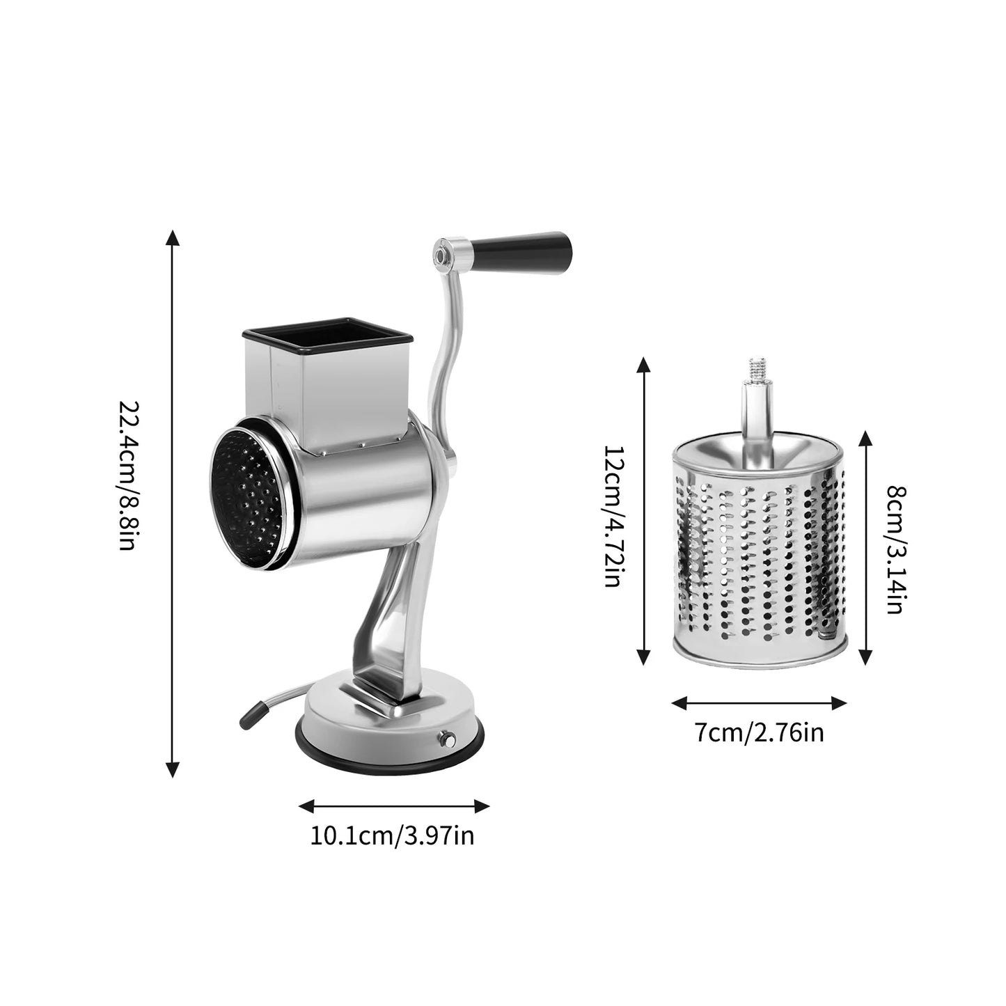 Five Blade Rotary Vegetable Grater With Suction Base Stainless Steel