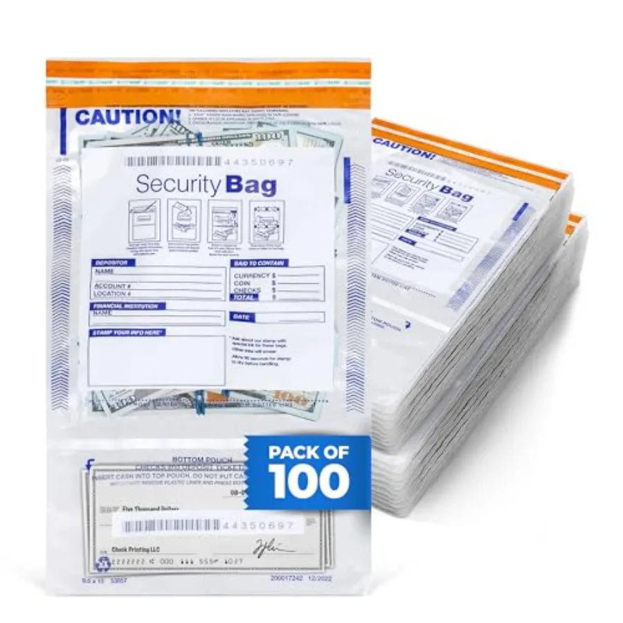 Tamper Evident Clear Plastic Deposit Bags For Cash Handling 100 Pack