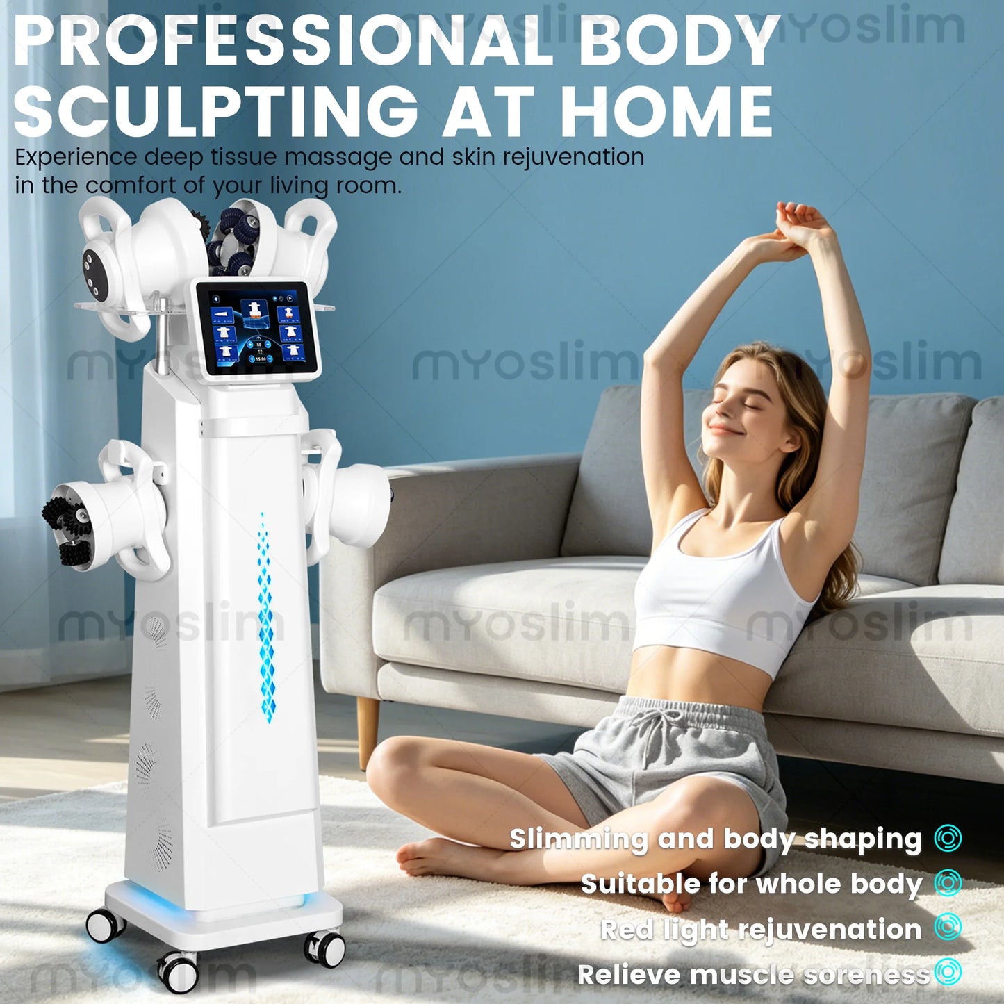 Myoslim 6 Handle 360 Rotating Body Massage Machine Dual Direction Roller Smart Control Ergonomic Design for Beauty Salon