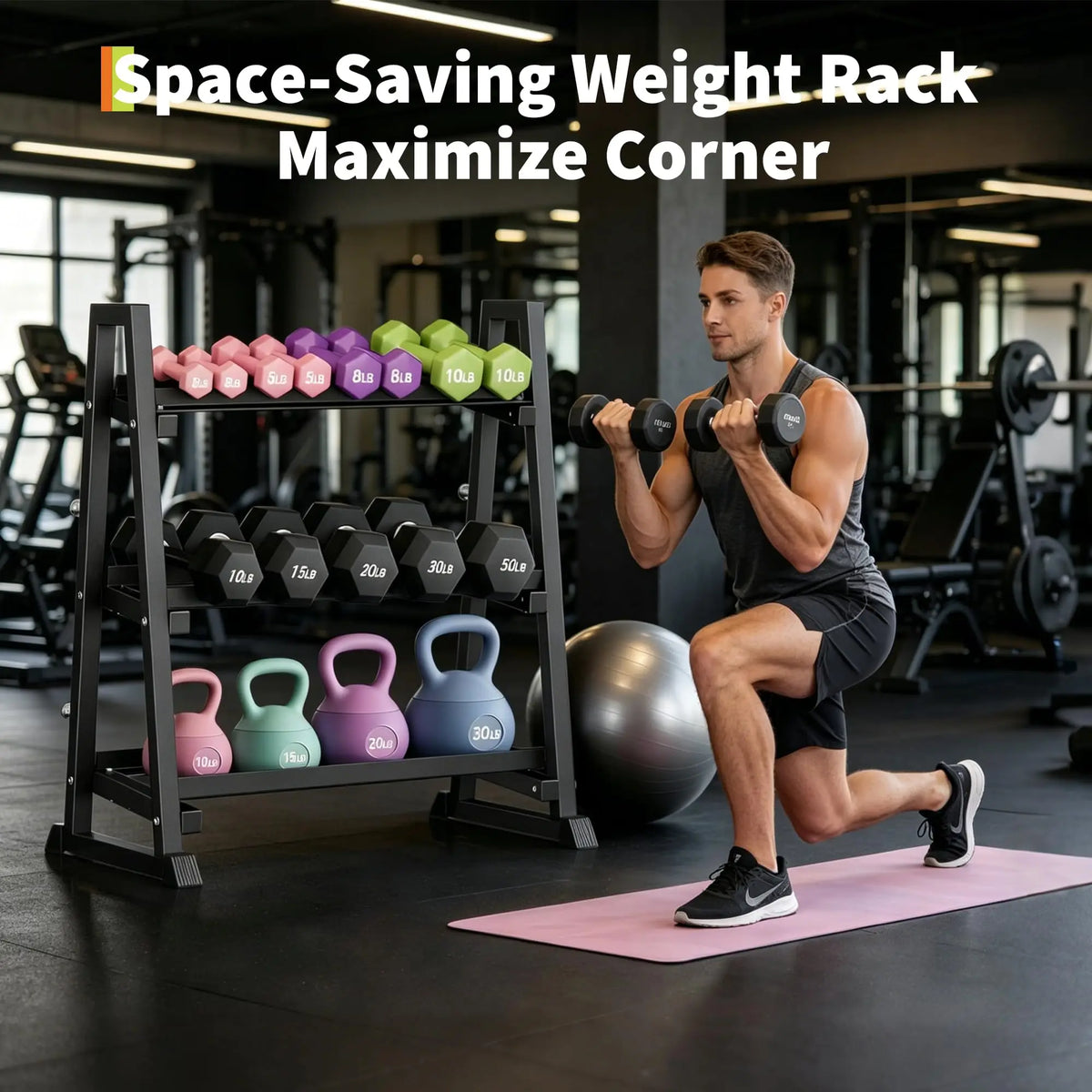 HiMISS Reinforced Trapezoidal Dumbbell Rack Home Gym Storage