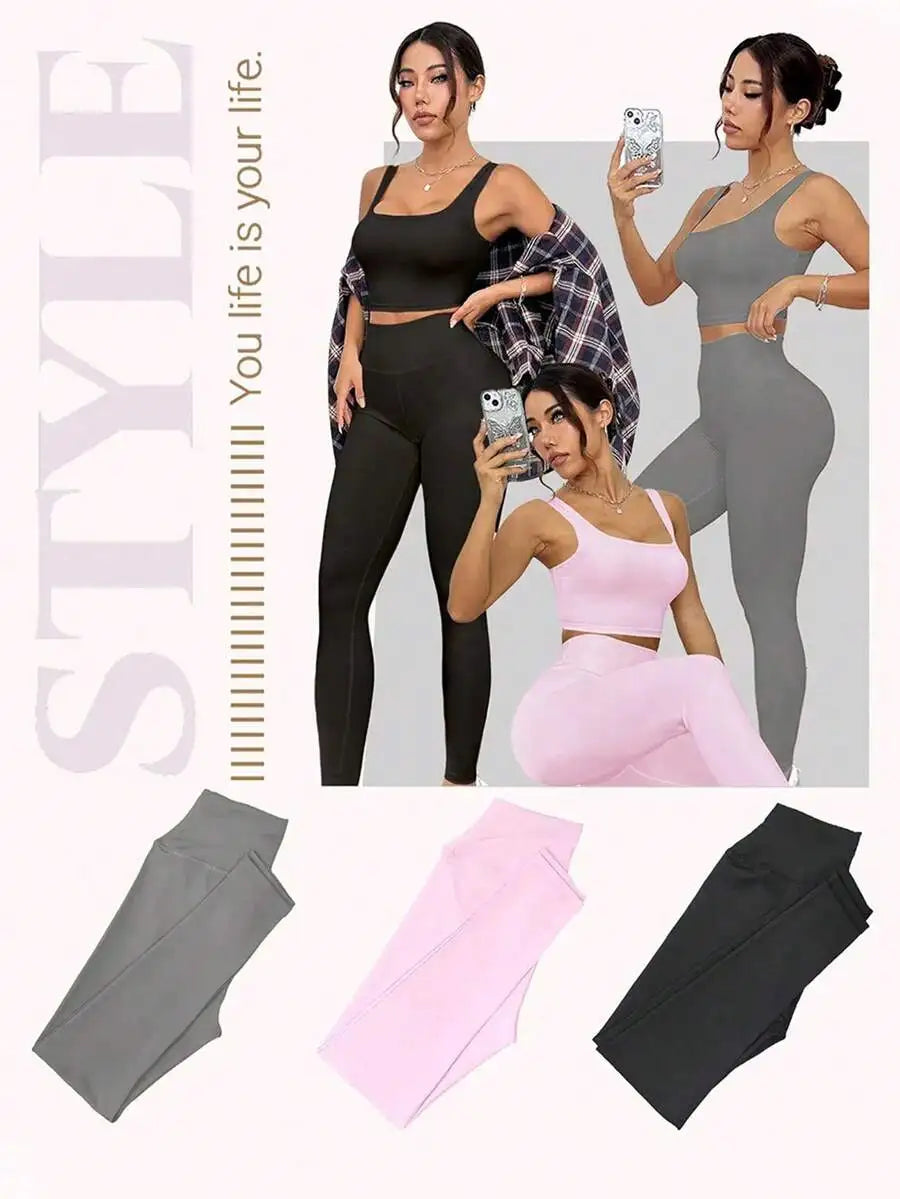 Women's Three Piece Yoga Set With Scoop Neck Tank Leggings