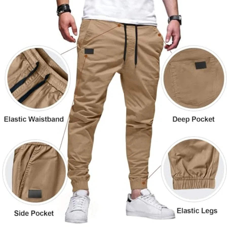 Casual Cargo Joggers For Men With Drawstring Twill Pants