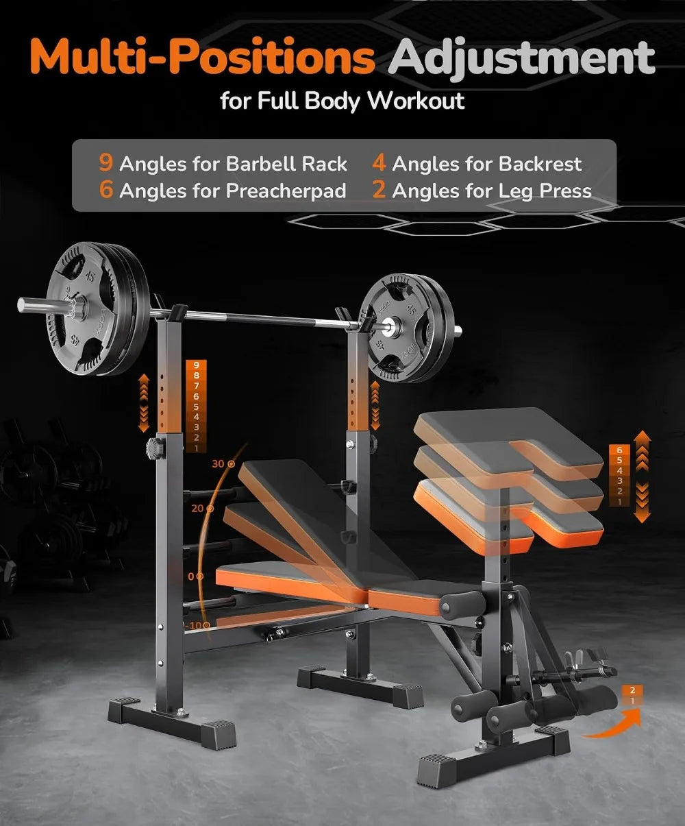 6In1 Weight Bench Set Leg Press Preacher Curl Squat Rack
