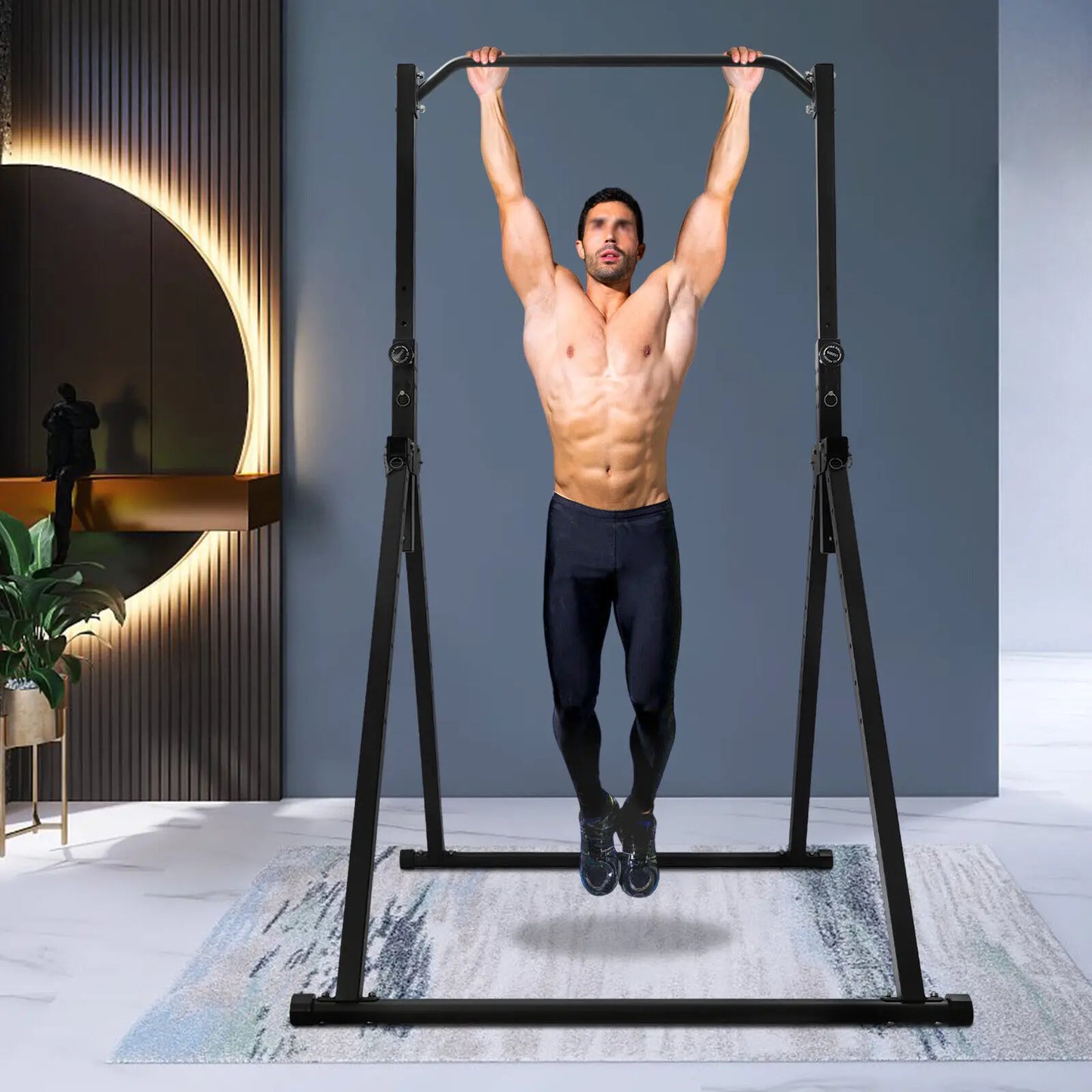 Triangular Pull Up Station Foldable Adjustable Height Strength Training Bar