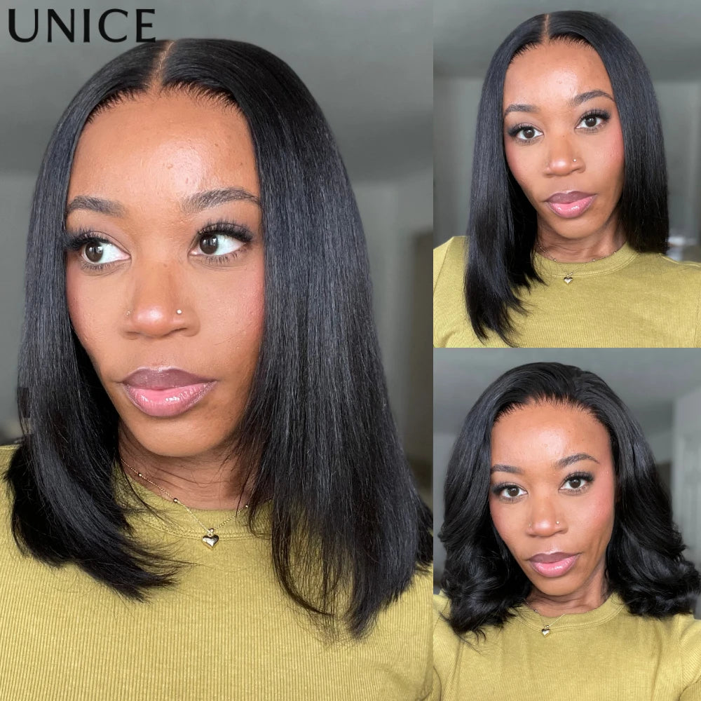 Unice Pre Layered Yaki Bob Glueless Human Hair Lace Wig