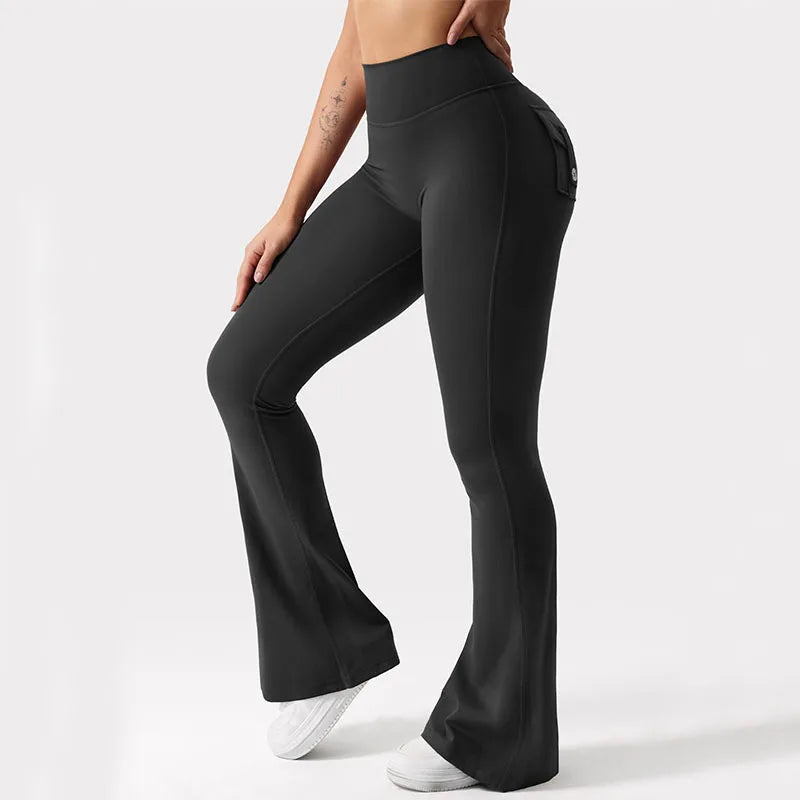 Summer Women's Cargo Pocket Fitness Tights High Waist Running