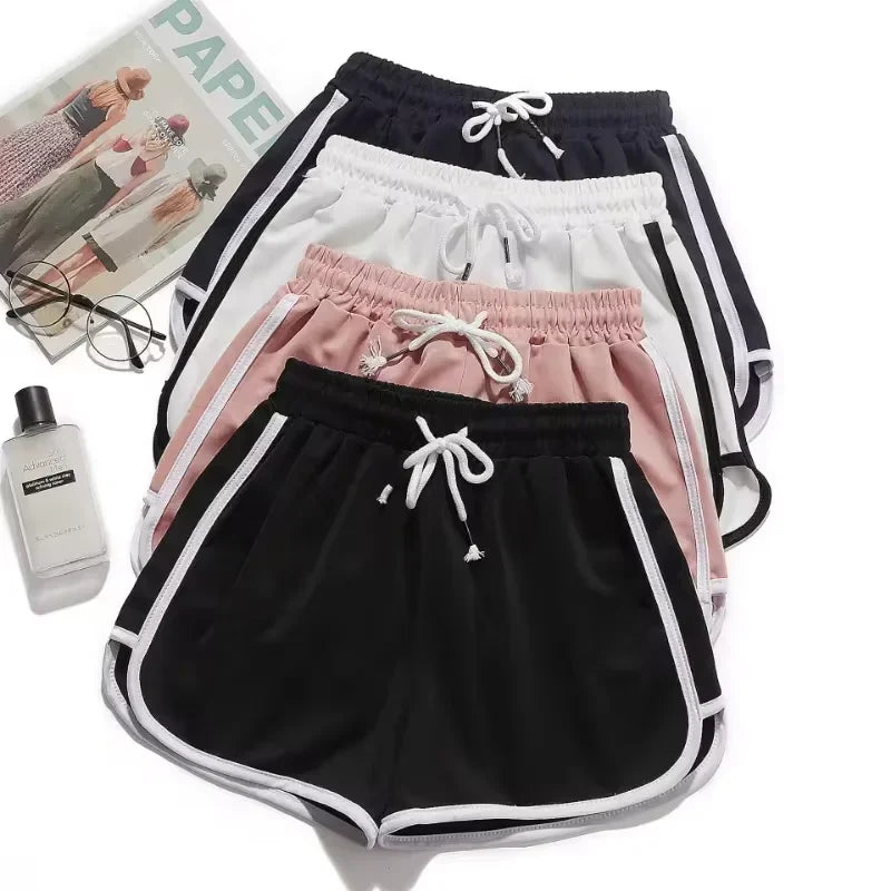 Women Striped Sports Shorts Korean Style Casual Loose Wide Leg