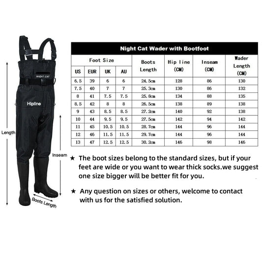 Night Cat Waterproof Fishing Waders With Integrated Boots