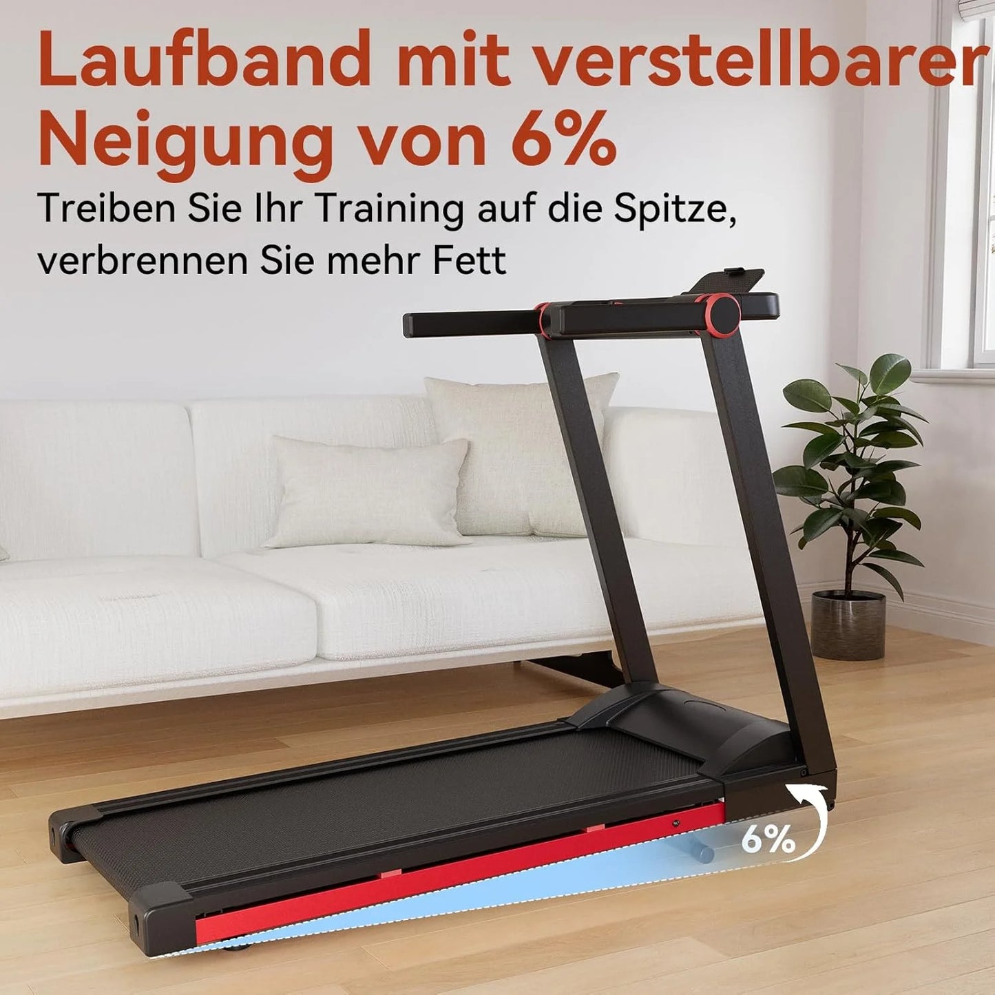 Superun 3.5HP Foldable Treadmill With 6 Percent Incline Bluetooth App 350lbs