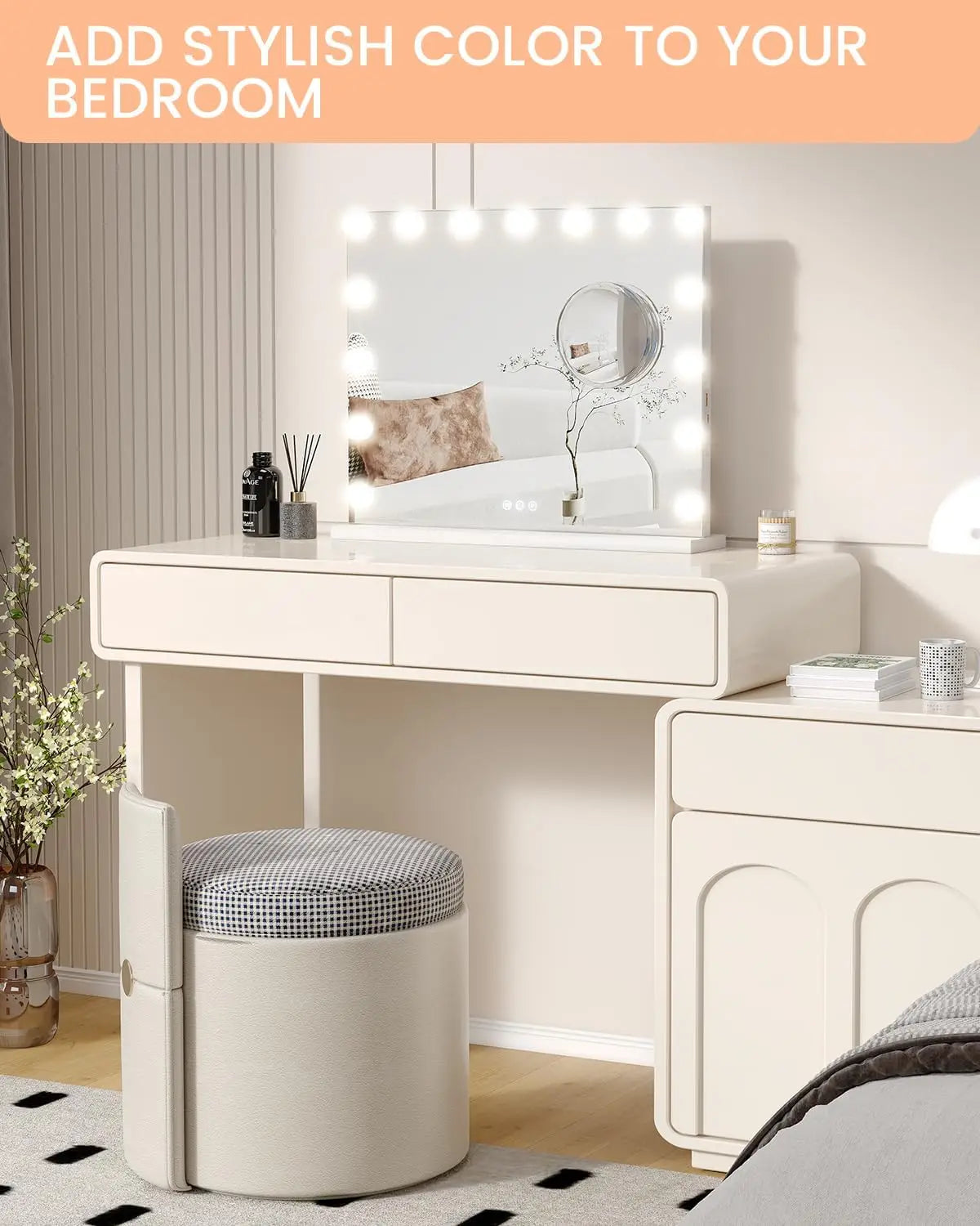 Vanity Mirror with Adjustable LED Lights, 3X Magnification Smart Touch Controls with Three Adjustable Color Modes for Bedroom