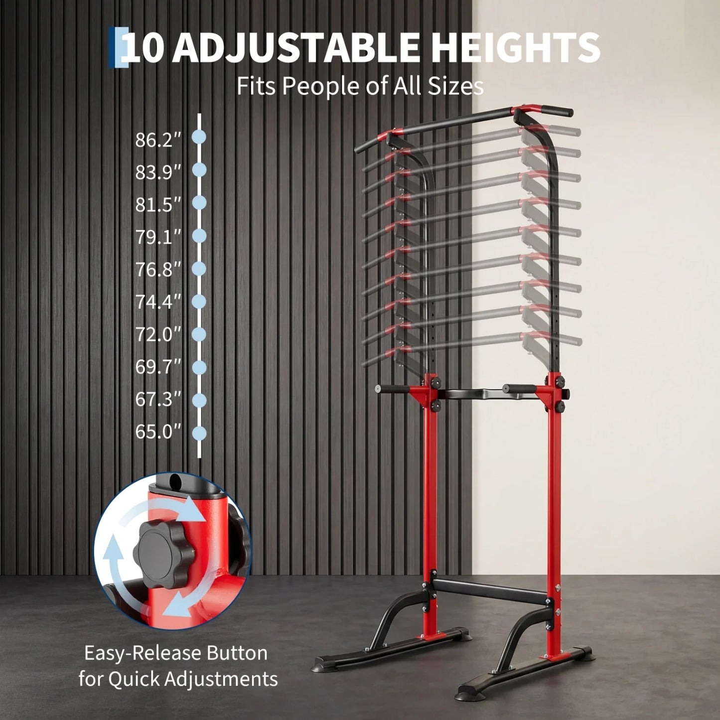 HiMISS Power Tower Adjustable Pull Up Dip Station Body Workout