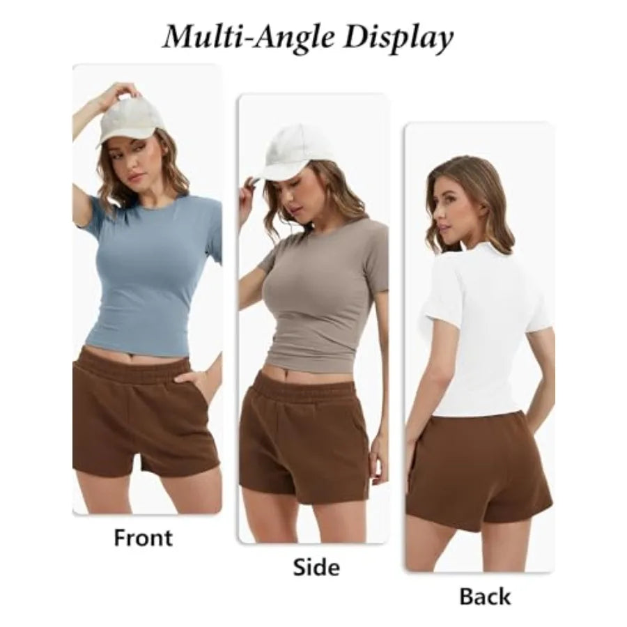 Dalavch 4 Pack Women's Workout Shirts Compression Short Sleeve Crew Neck Running Yoga Gym Athletic Fitted Crop T-Shirts Top