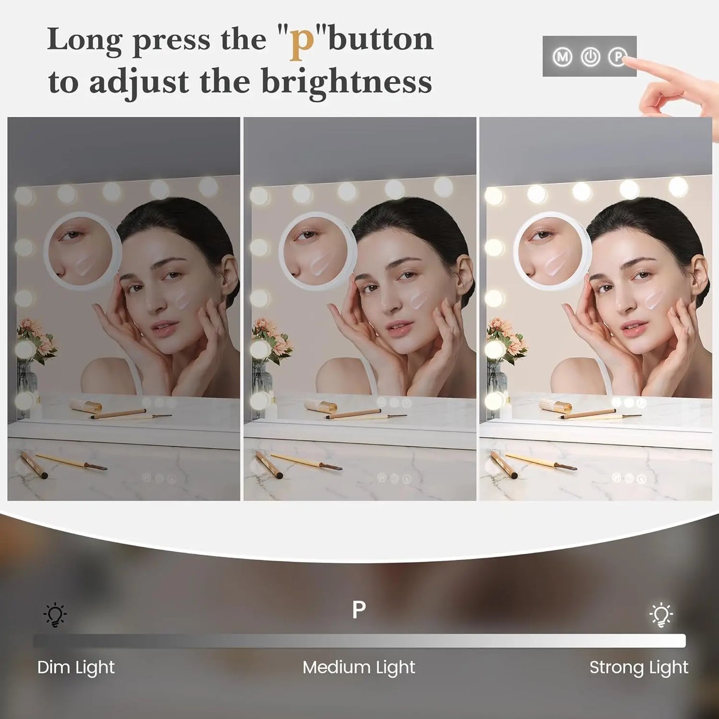 Vanity Mirror with Adjustable LED Lights, 3X Magnification Smart Touch Controls with Three Adjustable Color Modes for Bedroom