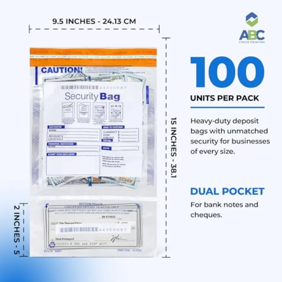 Tamper Evident Clear Plastic Deposit Bags For Cash Handling 100 Pack