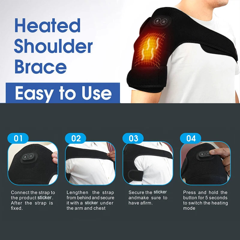 Smart Heated Shoulder Massage Brace With Graphene Heating USB Vibration