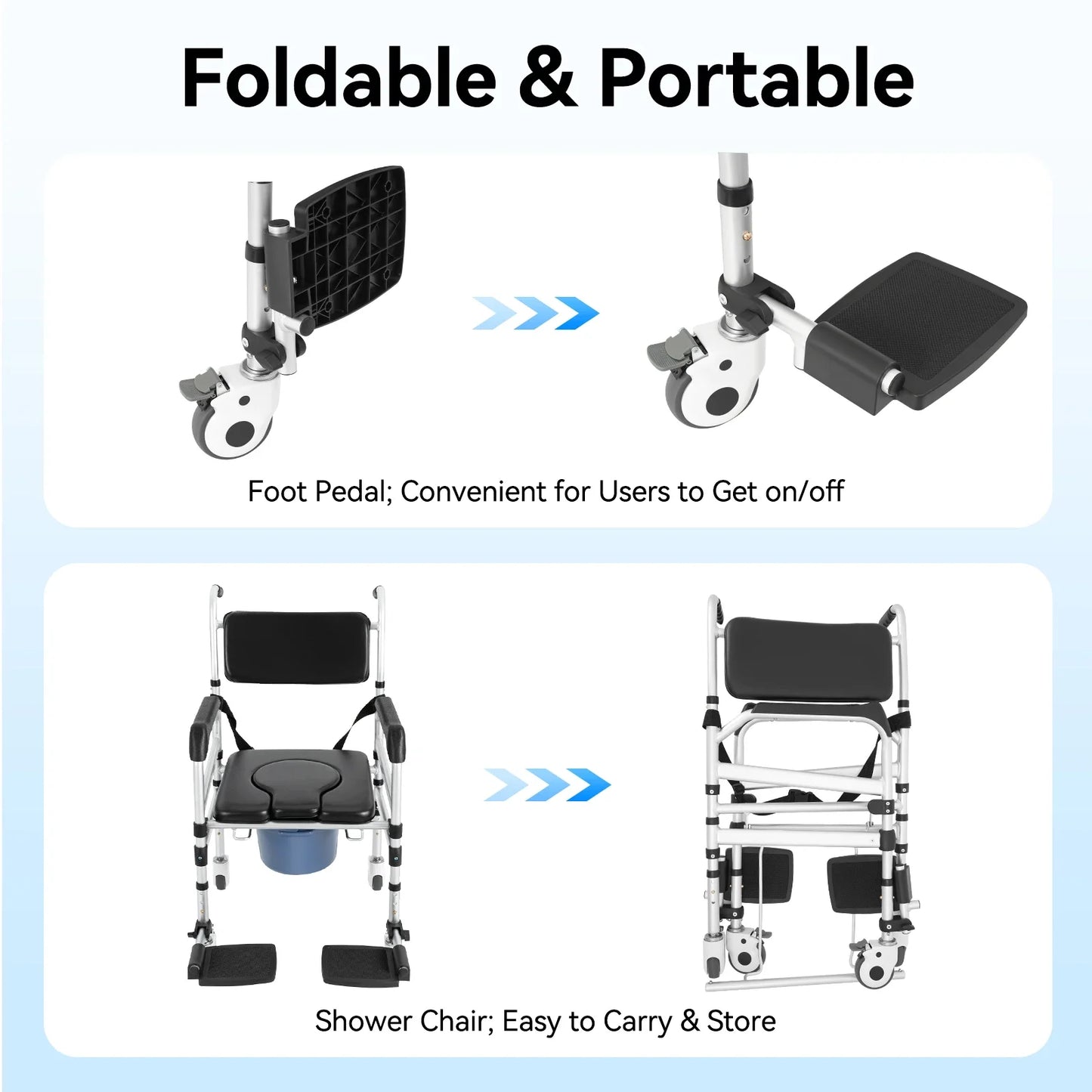 Bedside Wheelchair Rolling Shower Chair With Wheels And Arms