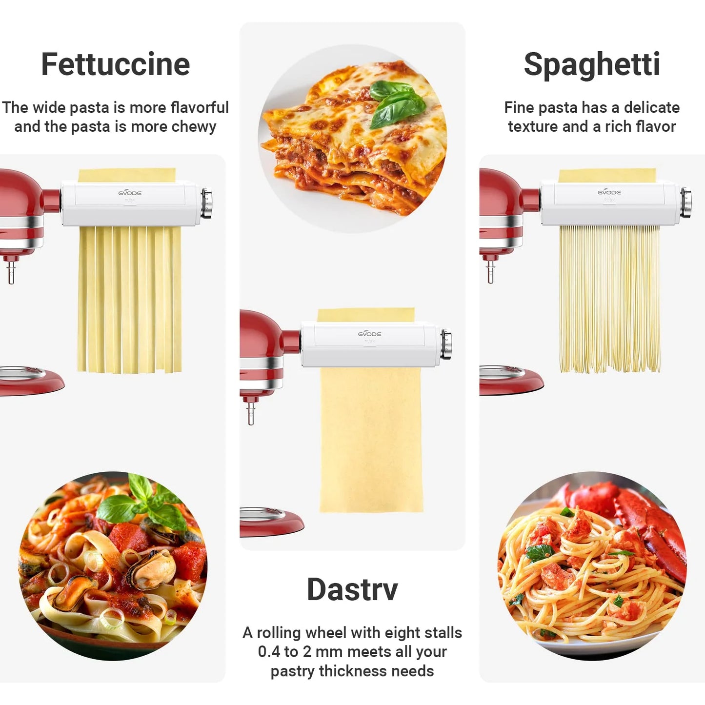 GVODE 3 In 1 Pasta Maker KitchenAid Spaghetti Fettuccine Cutter