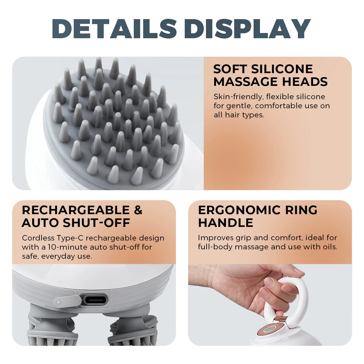 Electric Scalp Massager Cordless Waterproof Kneading Head Massager