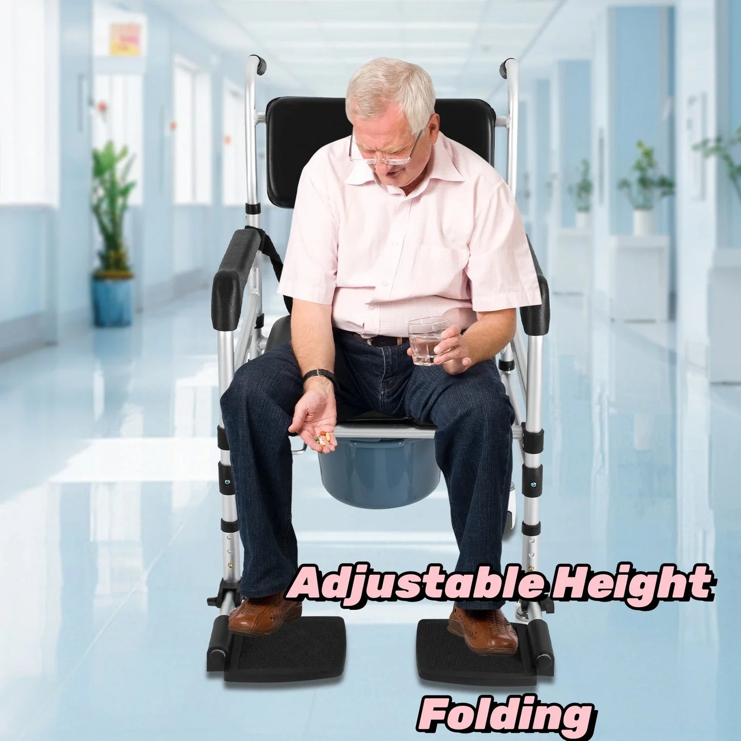 Bedside Wheelchair Rolling Shower Chair With Wheels And Arms