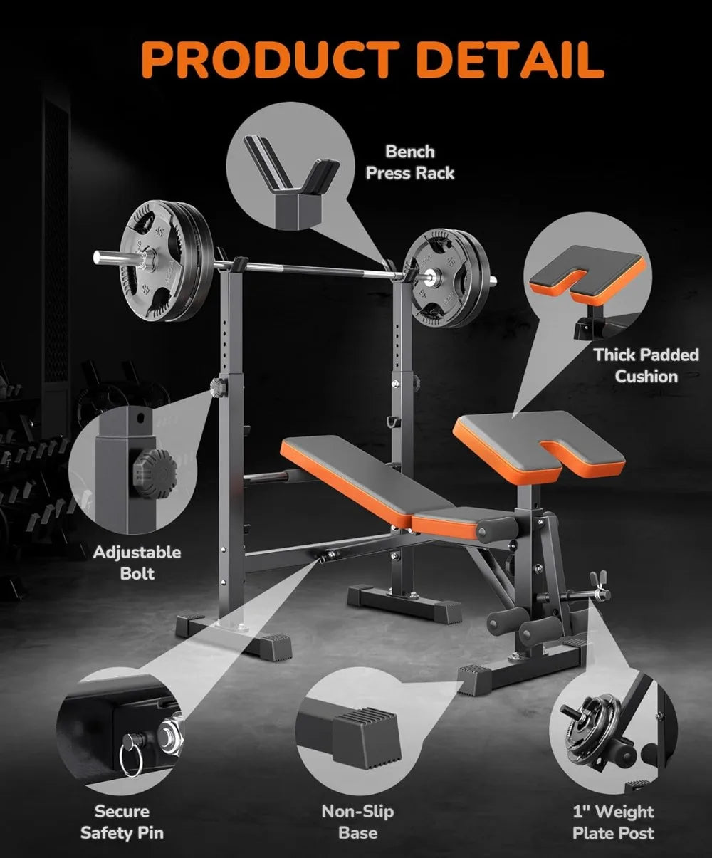 6In1 Weight Bench Set Leg Press Preacher Curl Squat Rack