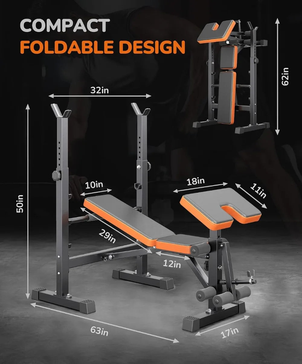 6In1 Weight Bench Set Leg Press Preacher Curl Squat Rack