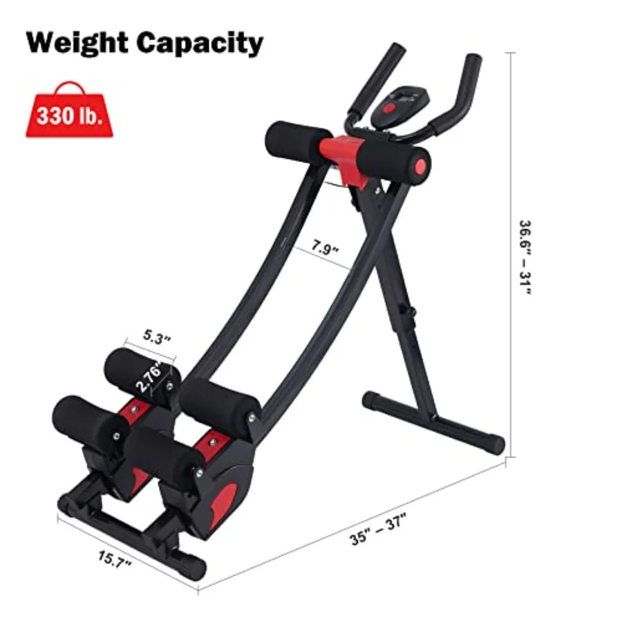 Home gym ab machine: steel frame black 4 intensity levels + digital display foldable core trainer for abdominal strength traini