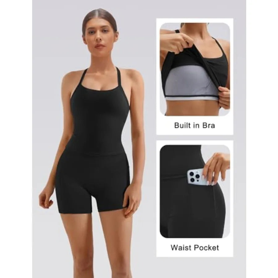 Two Piece Workout Set With Pockets And Built In Bra
