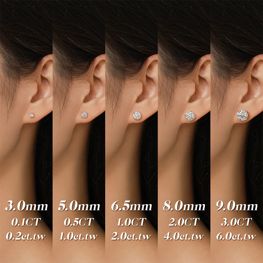 ATTAGEMS Moissanite D VVS1 Four Claw Earrings 925 Sterling Silver