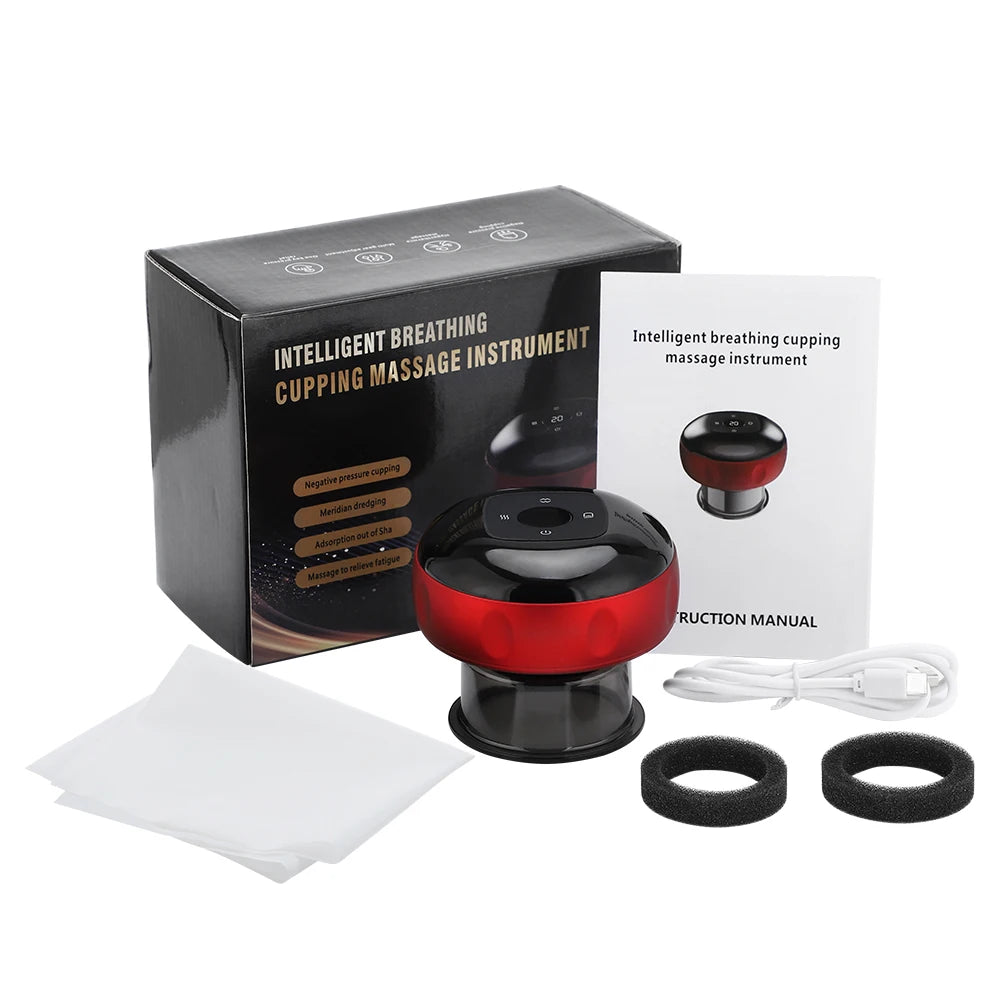 Smart Cupping Massager 12 Suction Levels Red Light Heating Digital Display One-Click Release 1800mAh Rechargeable Body Care