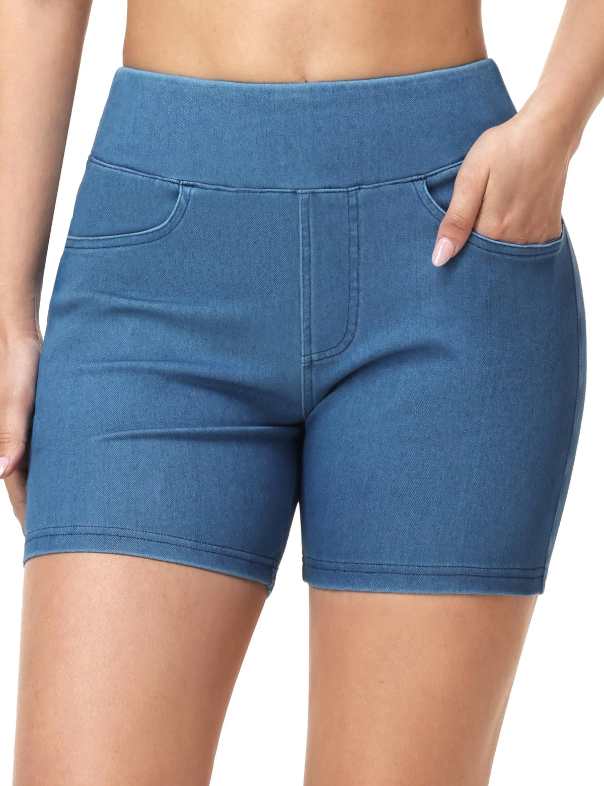 The Gym People Women High Waisted Stretch Denim Shorts